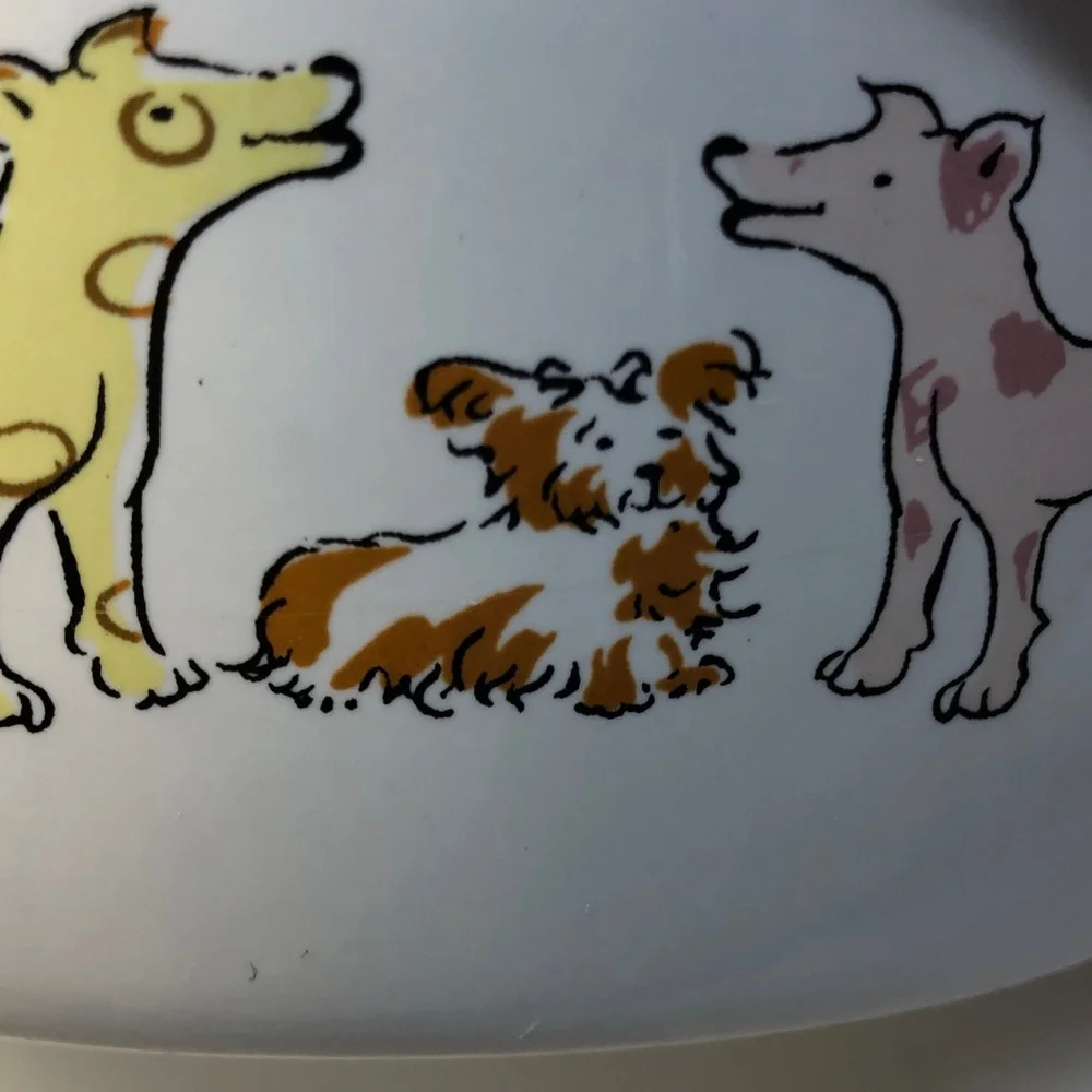 White Ceramic large Dog Bowl with Colorful Dog Design beautiful colors